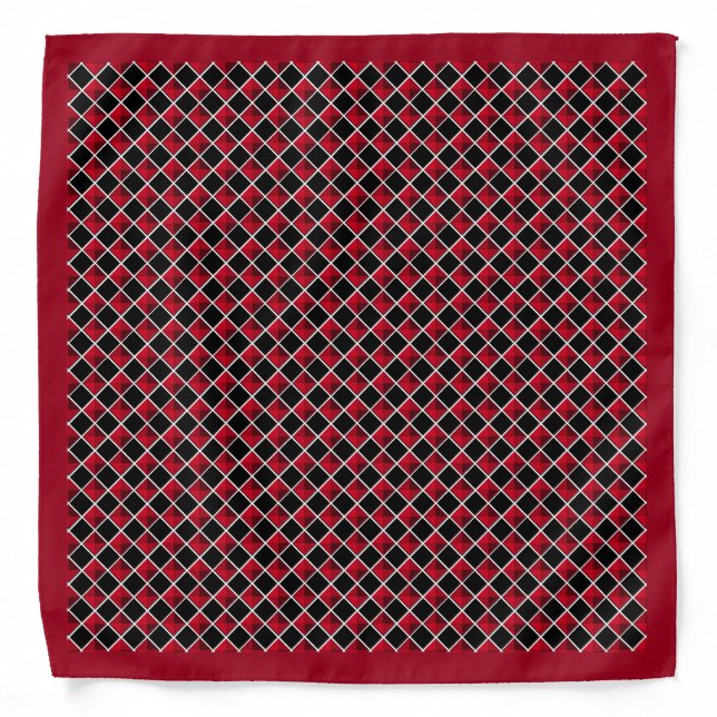 Elegant black & burgundy red diamond pattern bandana (Front)