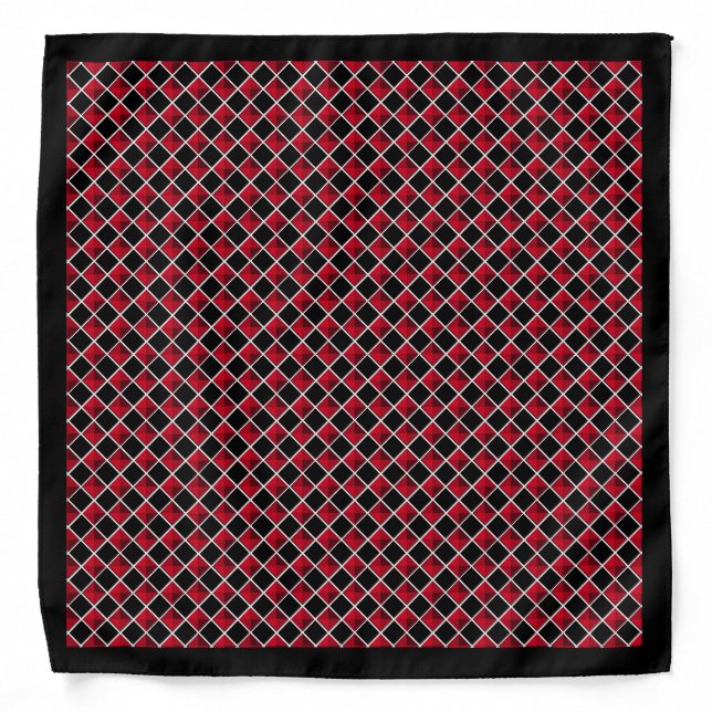 Elegant black & burgundy red diamond pattern bandana (Front)