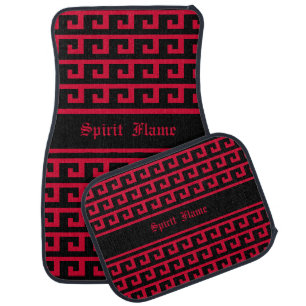 Elegant Black & Burgundy Red Geometric Pattern Car Floor Mat