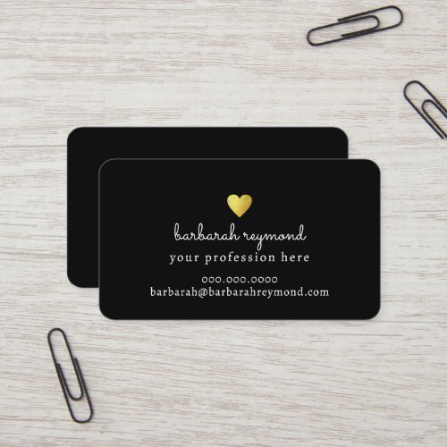 Elegant Black Business Card with faux gold heart