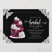 Elegant Black Cake And Lace Bridal Tea Party Invitation (Front/Back)