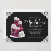 Elegant Black Cake And Lace Bridal Tea Party Invitation (Front)