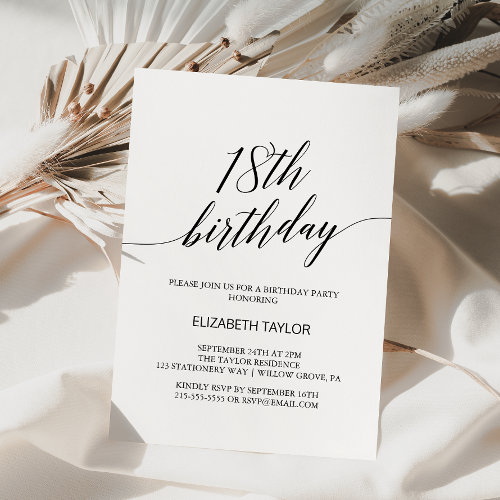 Elegant Black Calligraphy 18th Birthday