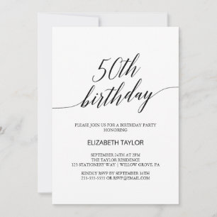 Elegant Black Calligraphy 50th Birthday Invitation