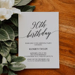 Elegant Black Calligraphy 90th Birthday Invitation<br><div class="desc">This elegant black calligraphy 90th birthday invitation is perfect for a simple birthday party. The neutral design features a minimalist card decorated with romantic and whimsical typography.</div>
