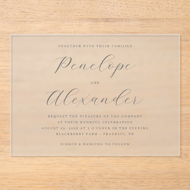 Elegant Black Calligraphy Acrylic Invitations (Front)