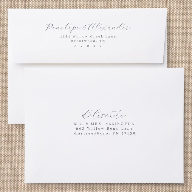 Elegant Black Calligraphy Addressed Envelopes (Linen)