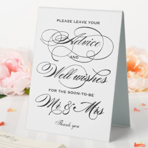Elegant Black Calligraphy Advice and Well Wishes Table Tent