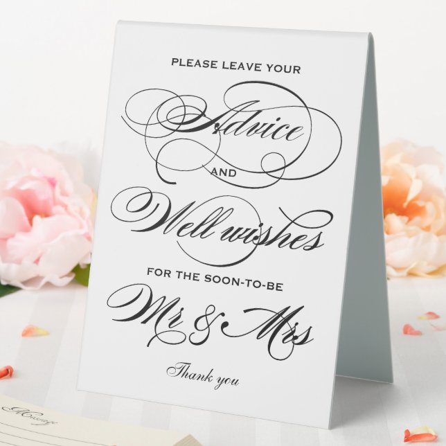 Elegant Black Calligraphy Advice and Well Wishes Table Tent (In SItu (Wedding))