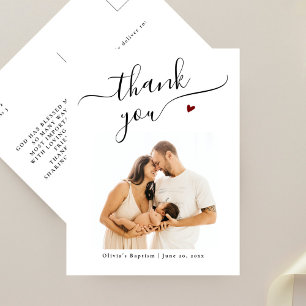 Elegant Black Calligraphy Baptism Photo Thank You Postcard
