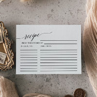 Elegant Black Calligraphy Bridal Recipe Cards