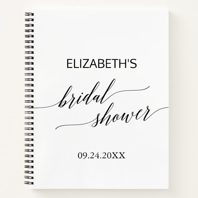 Elegant Black Calligraphy Bridal Shower Gift List Notebook (Front)