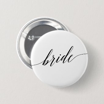 Elegant Black Calligraphy Bride Bridal Shower Button | Zazzle