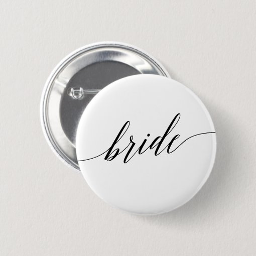 Elegant Black Calligraphy Bride Bridal Shower Button | Zazzle