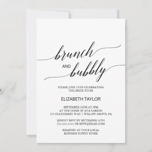 Elegant Black Calligraphy Brunch and Bubbly Invitation