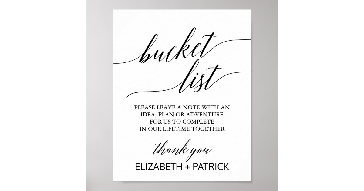 Elegant Black Calligraphy Bucket List Sign Zazzle