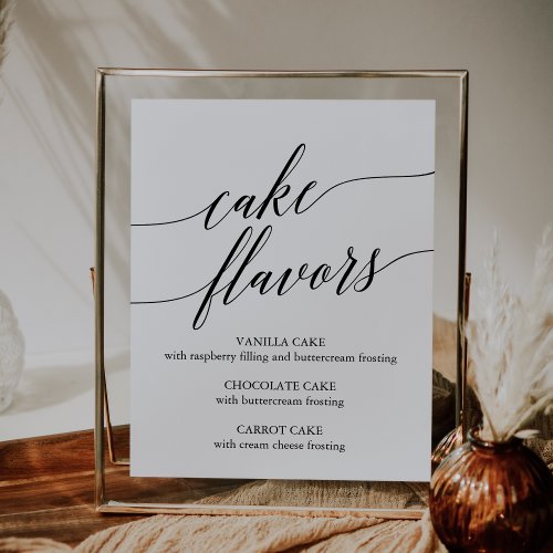 Elegant Black Calligraphy Cake Flavors Sign