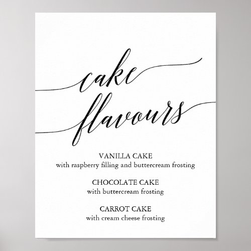 Elegant Black Calligraphy Cake Flavors Sign