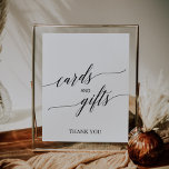 Elegant Black Calligraphy Cards and Gifts Sign<br><div class="desc">This elegant black calligraphy cards and gifts sign is perfect for a simple wedding or bridal shower. The neutral design features a minimalist sign decorated with romantic and whimsical typography. The line of text at the bottom of the sign can be personalized with the date, the names of the bride...</div>