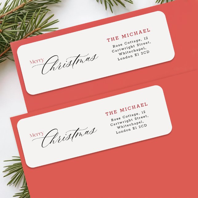Elegant Black Calligraphy Christmas Return Address Label (Creator Uploaded)