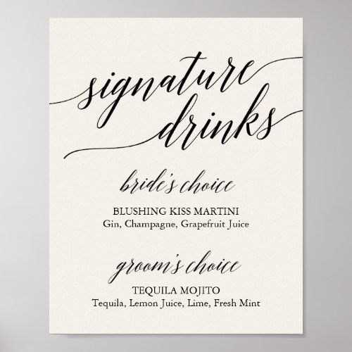 Elegant Black Calligraphy Cream Signature Drinks Poster