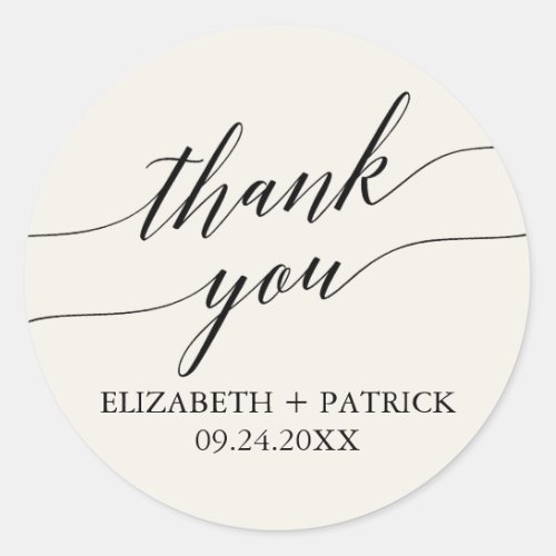 Elegant Black Calligraphy Cream Thank You Favor Classic Round Sticker