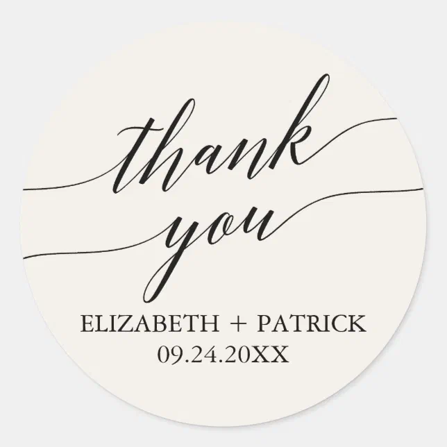 Elegant Black Calligraphy Cream Thank You Favor Classic Round Sticker 