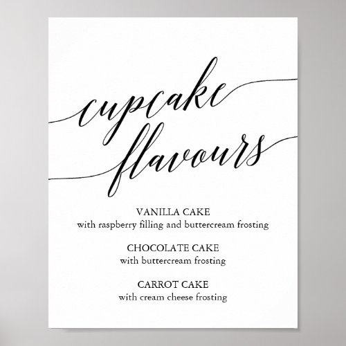 Elegant Black Calligraphy Cupcake Flavours Sign