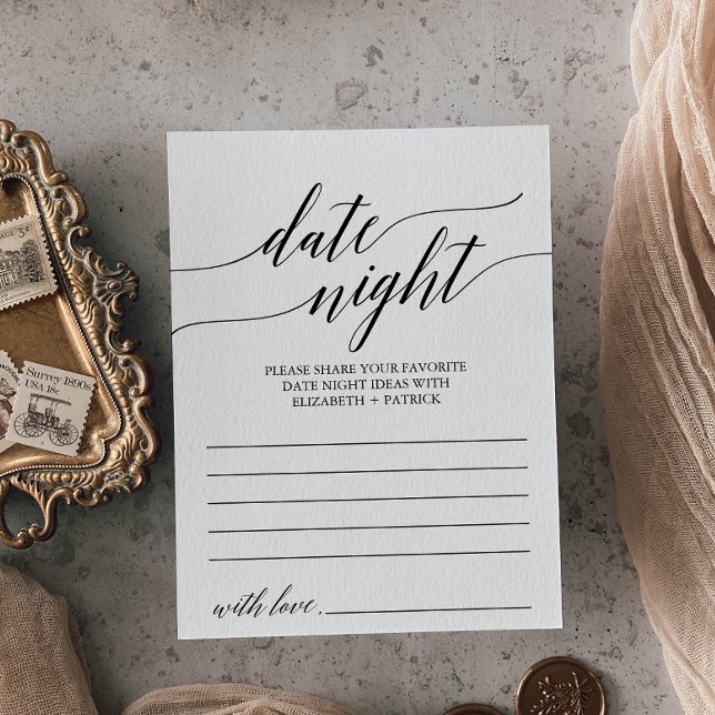 Elegant Black Calligraphy Date Night Idea Cards (Creator Uploaded)