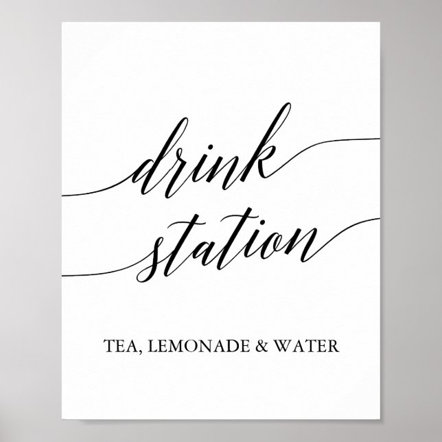 Elegant Black Calligraphy Drink Station Poster (Front)