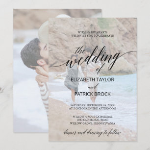 Elegant Black Calligraphy   Faded Photo Wedding In Invitation