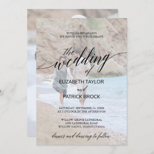 Elegant Black Calligraphy  Faded Photo Wedding In Invitation