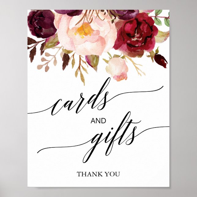 Elegant Black Calligraphy Floral Cards & Gift Sign (Front)
