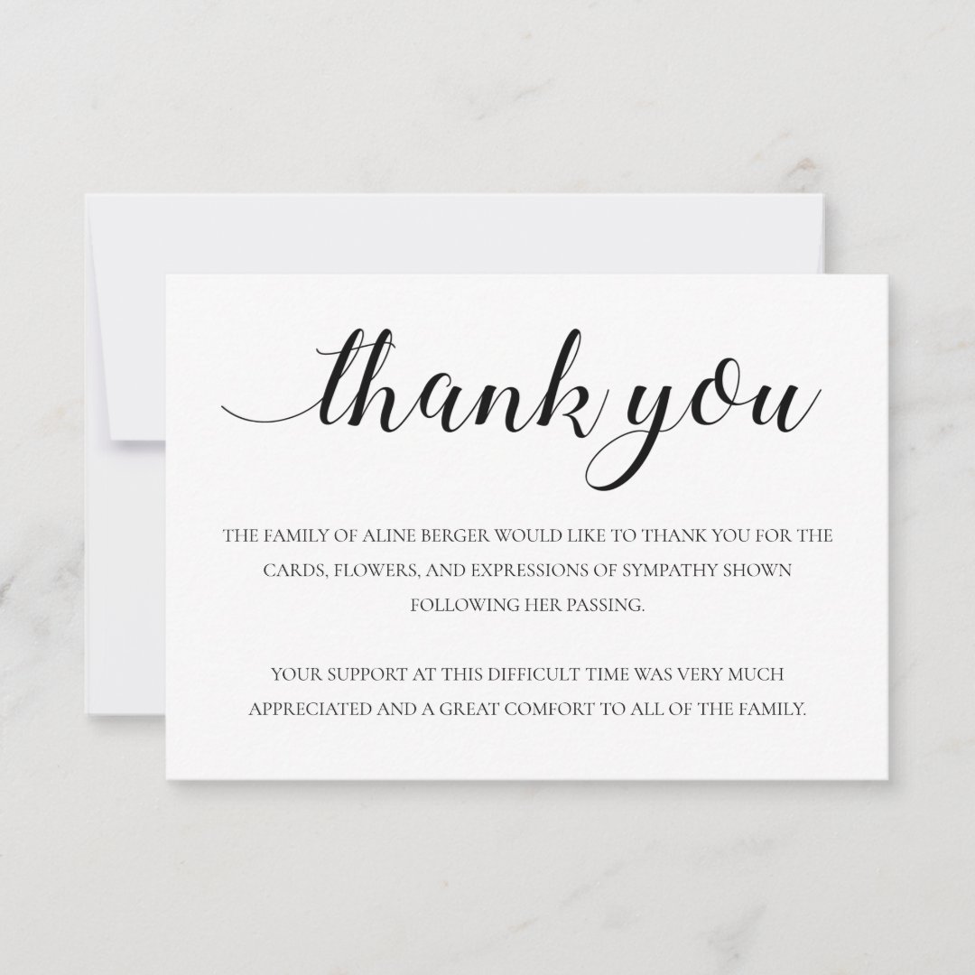 Elegant Black Calligraphy Funeral Thank You | Zazzle