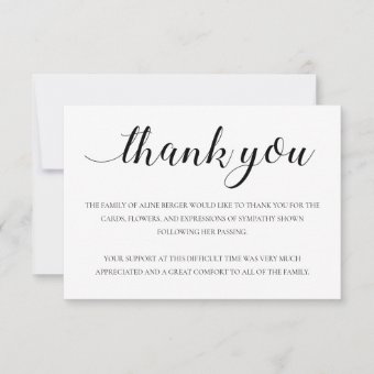 Elegant Black Calligraphy Funeral Thank You | Zazzle