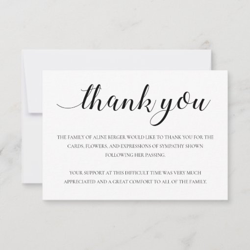 Elegant Black Calligraphy Funeral Thank You | Zazzle