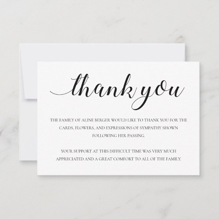 Elegant Black Calligraphy Funeral Thank You | Zazzle.com