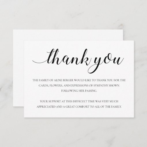 Elegant Black Calligraphy Funeral Thank You | Zazzle