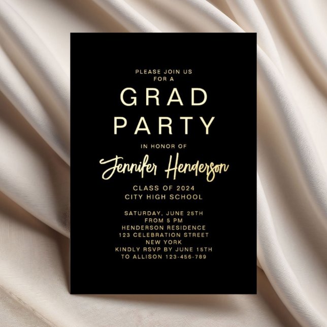 Elegant Black Calligraphy Graduation Party Gold Foil Invitation (Elegant Black Calligraphy Graduation Party Gold Foil Invitation)