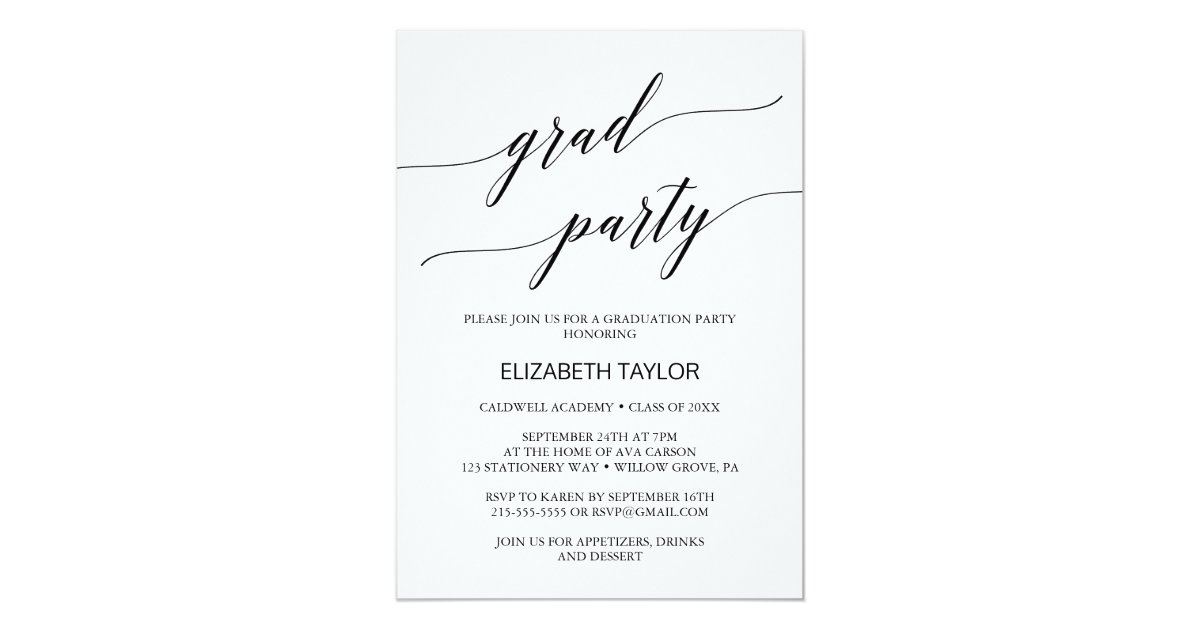 Elegant Black Calligraphy Graduation Party Invitation | Zazzle.com
