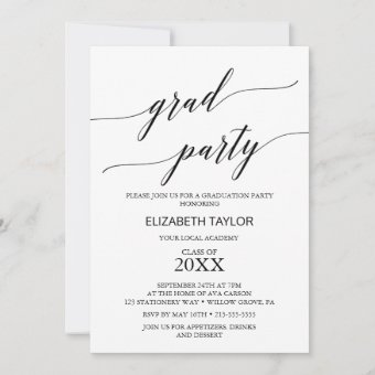 Elegant Black Calligraphy Graduation Party Invitation | Zazzle