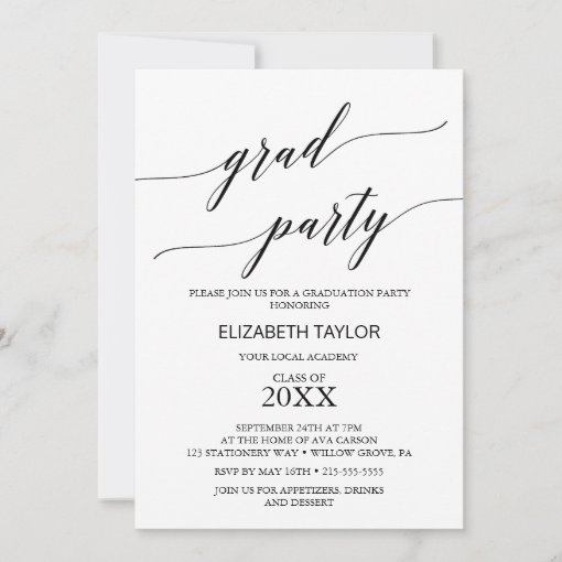 Elegant Black Calligraphy Graduation Party Invitation 