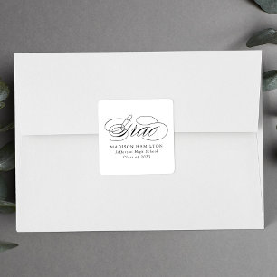 Elegant Black Calligraphy Graduation Square Sticker