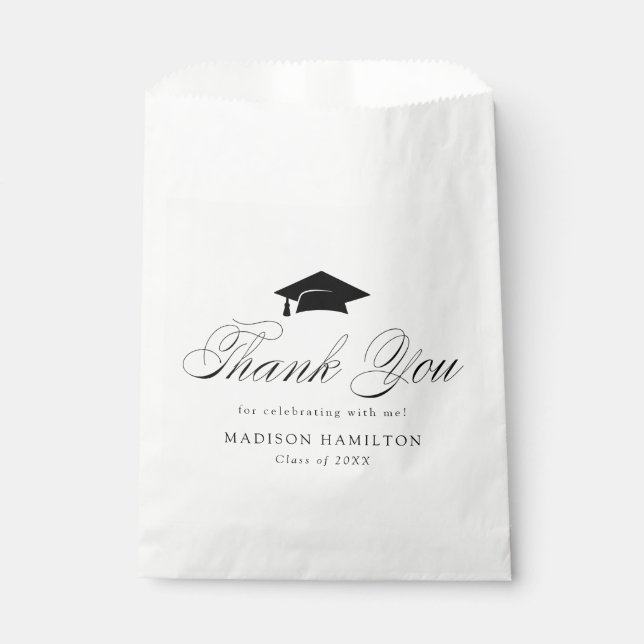 Elegant Black Calligraphy Graduation Thank You Favor Bag (Front)