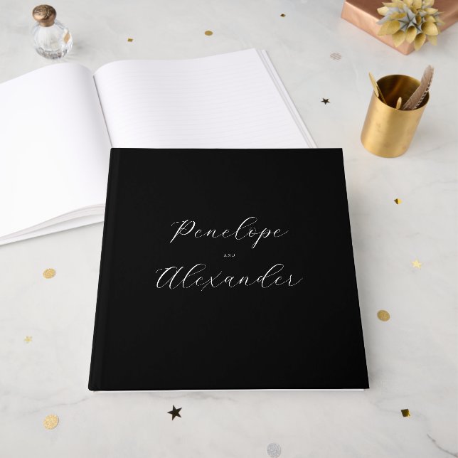 Elegant Black Calligraphy Guest Book (Front Open)