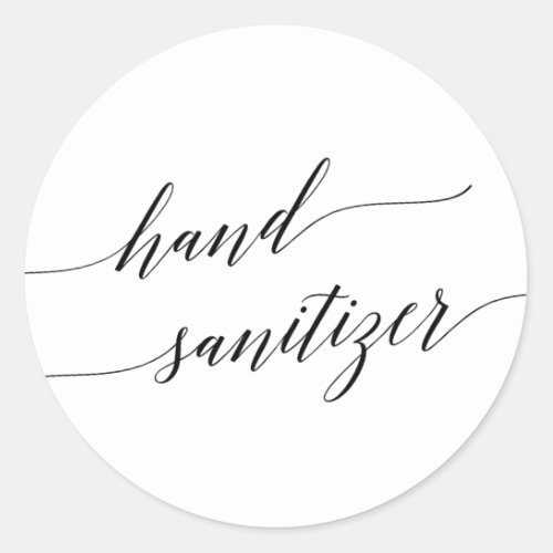 Elegant Black Calligraphy Hand Sanitizer Classic Round Sticker