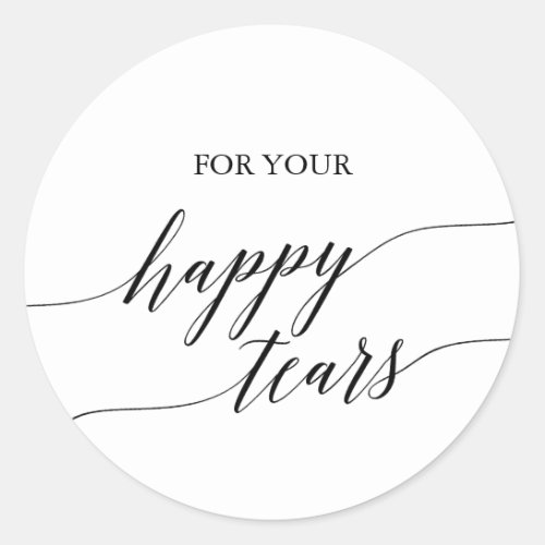 Elegant Black Calligraphy Happy Tears Tissue Classic Round Sticker