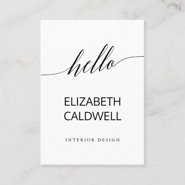 Elegant Black Calligraphy Hello Business Card (Front)