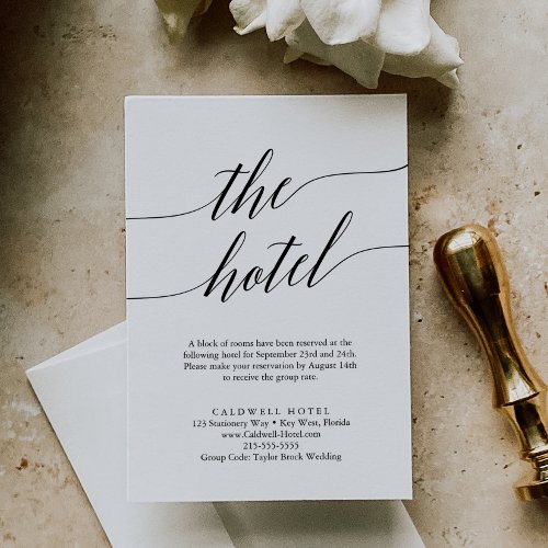 Elegant Black Calligraphy Hotel Enclosure Card