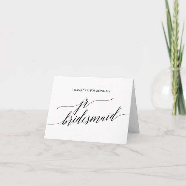 Elegant Black Calligraphy Jr Bridesmaid Thank You Card (Front)